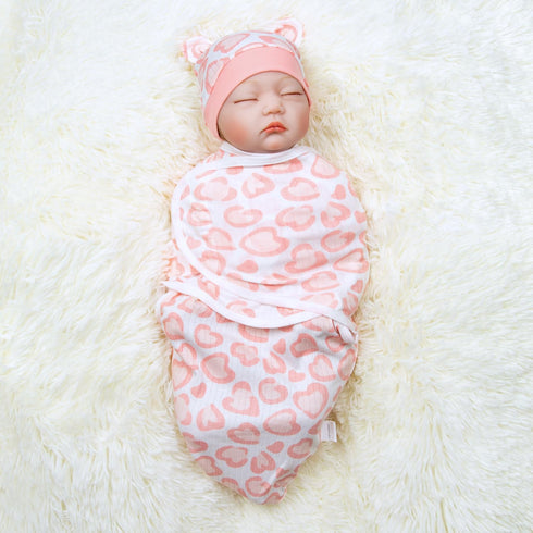 Reborn Baby Dolls Clothes Outfit Accessories Pink Heart Swaddle Blanket & Hat 2 Pcs Set for 17-22 Inch Reborn Doll Newborn Girl&Boy...