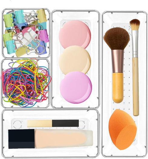 6 Pack Clear Drawer Organizer Set,Versatile Bathroom and Vanity Organizer Trays,Acrylic Drawer Storage Trays,Storage Bins for Makeup Jewelries,Cos...