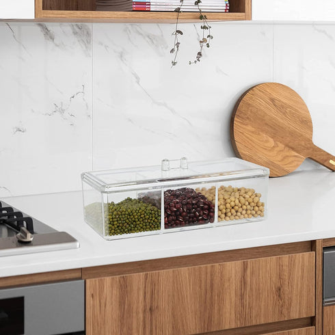 dedoot Plastic Drawer Organizer, Clear Acrylic Vanity Desk Storage and Organizer, 3 Compartment Make Up Holder with Lid Bathroom Display Storage C...