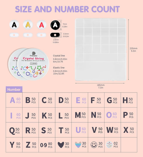 Dowsabel 1520 PCS Letter Beads, 30 Styles Friendship Bracelet Kit, 4x7mm Round Number Alphabet Beads for Bracelets, 2 Rolls Crystal String Jewelry...