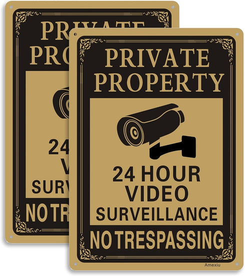 Private Property No Trespassing 24 Hours CCTV Camera Video Surveillance Warning Sign | 10" x 7" Rust Free Aluminum Easy Mounting Fade Resistance, ...