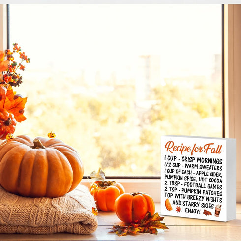 Fall Sign Recipe for Fall Wooden Sign Farmhouse Autumn Home Kitchen Decor for Desk Table Shelf Tabletop, 5 x 5 Inches...