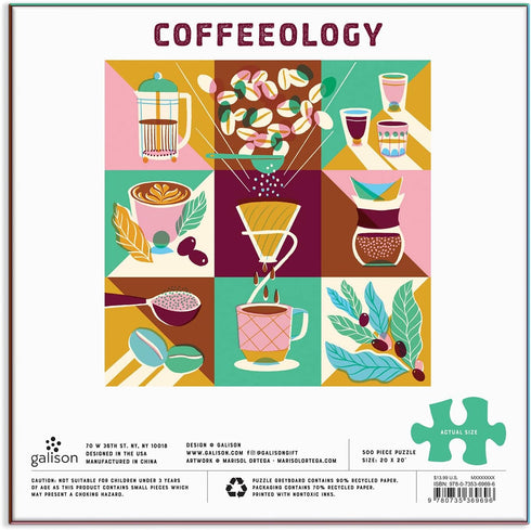 Galison Coffeeology Puzzle, 500 Pieces, 20” x 20” – Coffee Jigsaw Puzzle with Beautiful Illustrations by Marisol Ortega – Thick Sturdy Pieces, Cha...