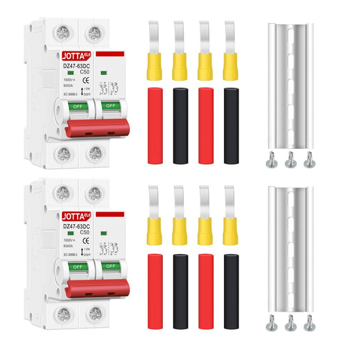 DC Miniature Circuit Breaker, 2 Pole 1000V 50 Amp Isolator for Solar PV System, Thermal Magnetic Trip, DIN Rail Mount (DC 2P 50A 2PCS)...