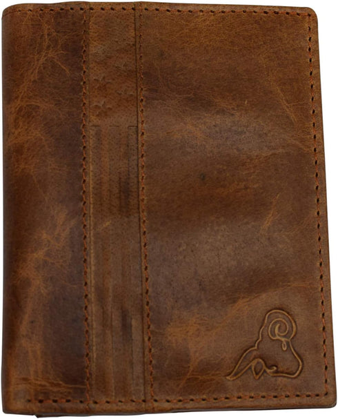 USA RFID Leather Slim Thin Bifold ID Money Wallet Oval Shape Badge Holder (Tan)...