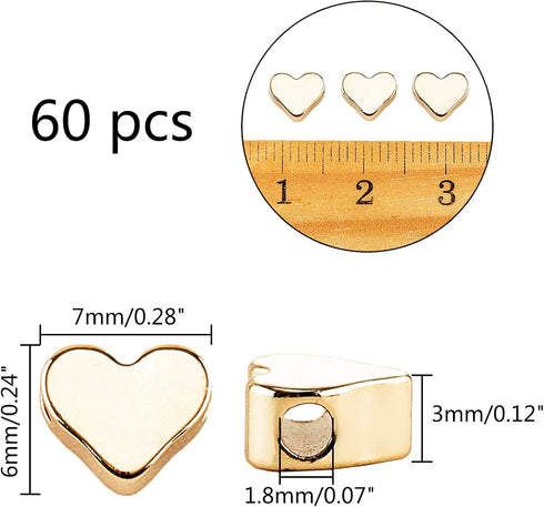 PH PandaHall 60pcs 14K Gold Plated Heart Beads, Heart Spacer Beads 6x7mm Metal Love Brass Loose Bead for Summer Necklace Bracelet Wedding Birthday...