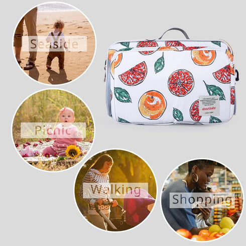 Non-Slip Stroller Organizer Bag for Diapers with Insulated Pocket, Stroller Hooks and Adjustable Strap,Universal Fit Most Strollers, Fruits...