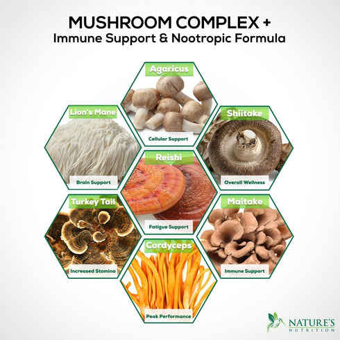Mushroom Supplement - 10 Mushroom Complex Blend - Lions Mane, Reishi, Turkey Tail, Chaga, Cordyceps, Shiitake, Maitake - Nootropic Brain Supplemen...