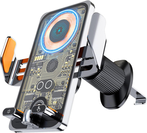 Wireless Car Charger Vent Mount, Car Phone Holder 15W Fast Charging, Auto Clamping Air Vent Phone Mount for iPhone 15/15 Pro/15 Pro Max, Samsung G...