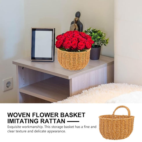 Zerodeko Trash Can Straw Woven Wastebasket Bedroom Trash Can Wall Hanging Basket Small Garbage Cans Wicker Waste Basket with Handle Countertop Tra...