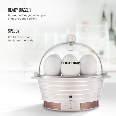 Chefman Electric Egg Cooker Boiler, Rapid Poacher, Food & Vegetable Steamer, Quickly Makes Up To 6, Hard, Medium or Soft Boiled, Poaching/Omelet T...