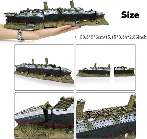 Resin Wreck Ornaments, Titanic Lost Wrecked Boat Ship Aquarium Decoration Ornament Wreck Ornaments...