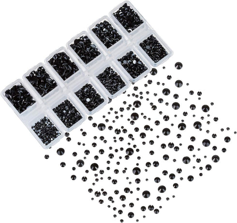 4200 Pieces Flat Back Rhinestones for Craft, Round Crystal Gems Stickers for Clothes, 1.5 mm - 4.8 mm, 6 Sizes (Black)...