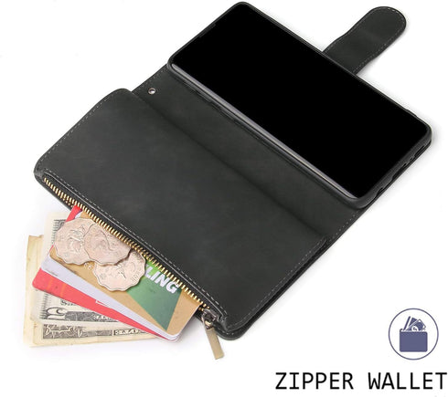 UEEBAI Wallet Case for Samsung Galaxy S10 Plus, PU Leather Wallet Magnetic Closure Handbag Zipper Pocket Cover Kickstand Card Slots with Hand Stra...