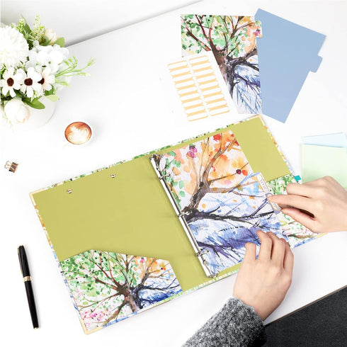 Mini 3 Ring Binder 1 Inch for 5.5" x 8.5" Paper with 5-Tab Dividers EYROZILL Cute Mini Binder for School/Office Supplies and Home, Season Tree...