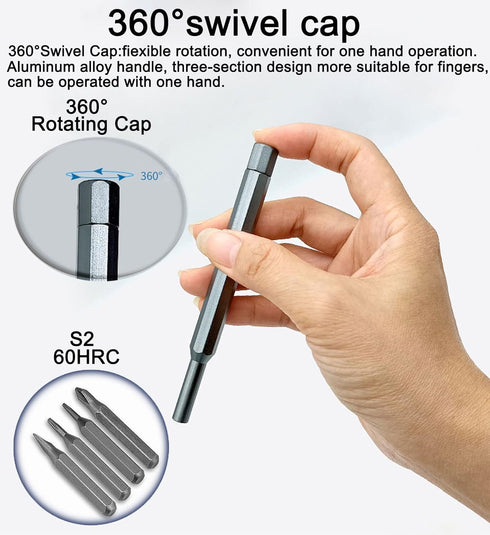 Precision Screwdriver Set,24 in 1 Magnetic Screwdriver,Mini Screwdriver Set with 24pcs S2 Steel Bits,Small Screwdriver Set,Small Tool Kit for Comp...