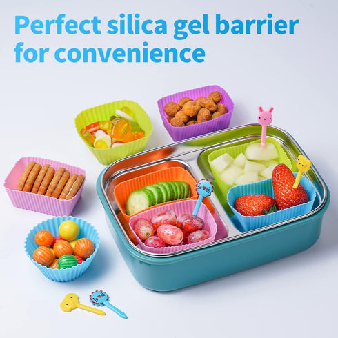 Silicone Bento Lunch Box Dividers 3 Shapes of Standard Round & Square & Rectangle - Reusable Silicone Cupcake Liners Non-Stick Muffin Cups for Bak...