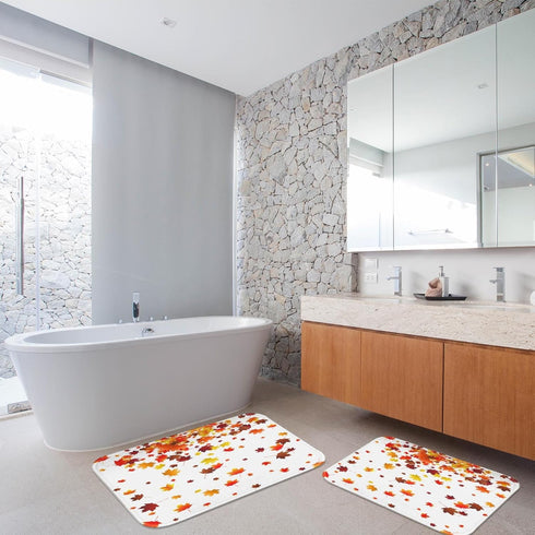 Autumn Falling Maple Leaves Bathroom Rugs and Mats Sets 2 Piece, Orange Fall Bathroom Rugs Non Slip, Farmhouse Absorbent Microfiber Memory Foam Ba...