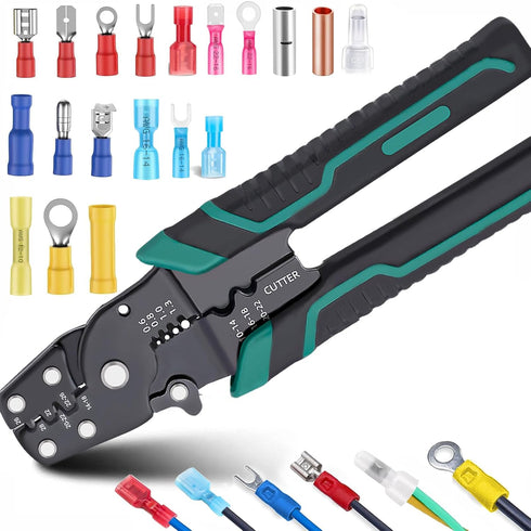 smseace Electrical crimping tool Wire crimper,stripper and cutterfor insulated/Bare/Heat Shrink connectors(22-10 AWG) Multifunctional stripping cr...