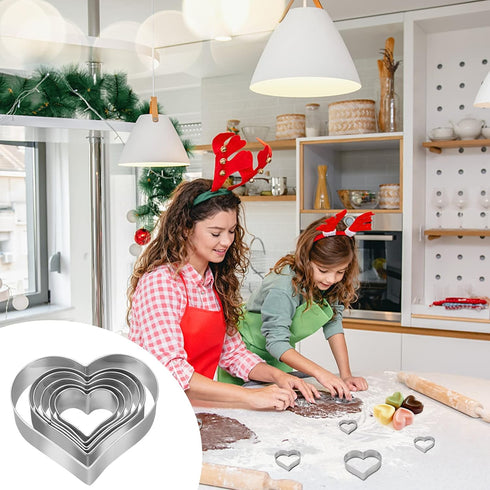 Heart Cookie Cutter Set - 6 Piece - 3 4/5", 3 1/5", 2 4/5", 2 3/5", 2 1/5", 1 4/5" - Heart Shaped Cookie Cutters, Stainless Steel Biscuit Pastry C...
