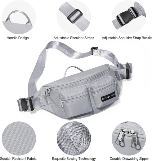 Fanny Pack for Women Men Crossbody Waist Pack Bag with 6-Zipper Pocket Adjustable Strap Black Fanny Packs for Outdoor Travel Sports Hiking Running...