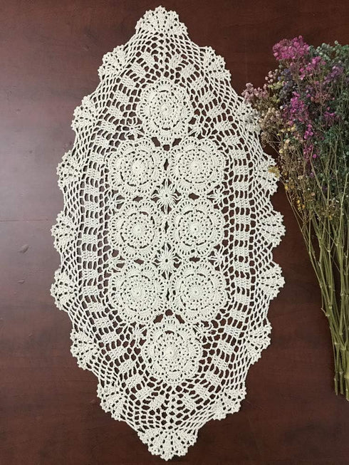Hetao 16x27 100% Cotton Handmade Crochet lace Table Runners Oblong Tablecloth Doilies Doily,Beige...