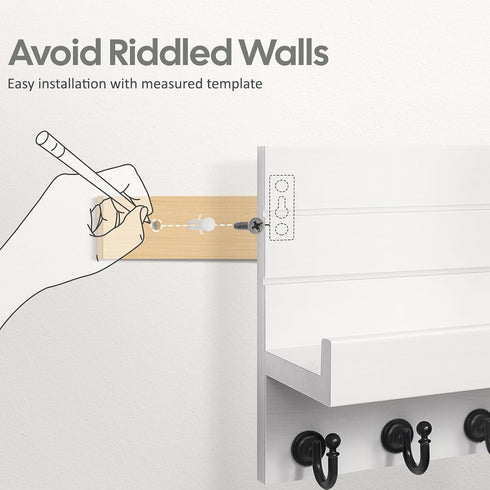 Key Holder for Wall: Easy Installation Mail Organizer Wall Mount Hanging Key Rack for Kitchen and Entryway Decor with 5 Sturdy Key Hooks (White)...