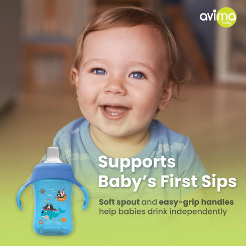 Avima Baby 10 oz Spill Proof Baby Sippy Cup w/Interchangeable Soft Spout Nipple - Trainer Sippy Cup with Handles - BPA Free & Dishwasher Safe Kids...
