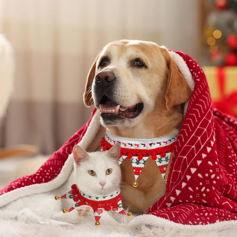 Christmas Dog Collar with Bells,Holiday Dog&Cat Knitted Jingle Dress,Pet Costume Bandana Scarf for Puppy Kitty (S)...