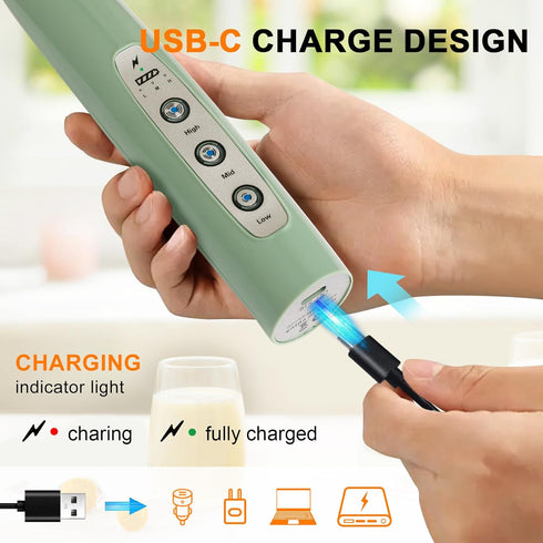 YUSWKO Granite Rechargeable Milk Frother for Coffee with Stand, Handheld Drink Mixer with 3 Heads 3 Speeds Electric Stirrers for Latte, Cappuccino...