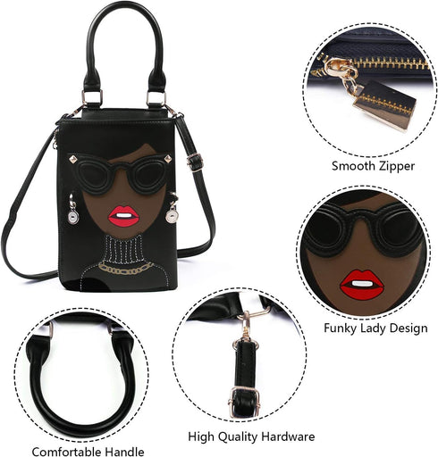 KUANG! Women Novelty Lady Face Shoulder Bags Funky PU Leather Top Handle Satchel Handbags Clutch Purse for Women...