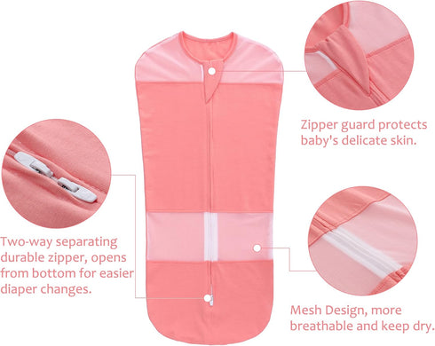 LAT Baby Sleep Sacks Cotton Breathable Swaddle Blankets for Summer 0-3 3-6 Months Baby Transition Sleep Bag (Pink, Medium)...