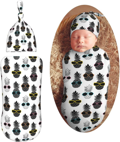 Fruit Wear Sunglasses Newborn Swaddle Blankets Hat Sets Soft Baby Receiving Blanket Swaddle Sack for Baby Shower Infant Boy Girl Gift...