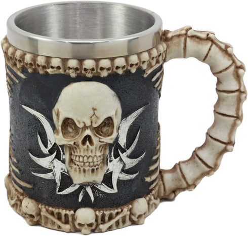 Ebros Evil Grinning Tribal Skull Mug Beer Stein Tankard With Skulls Skeletal Spine Bones Handle Coffee Cup 11 Ounces For Drinks Beverage Holder Co...