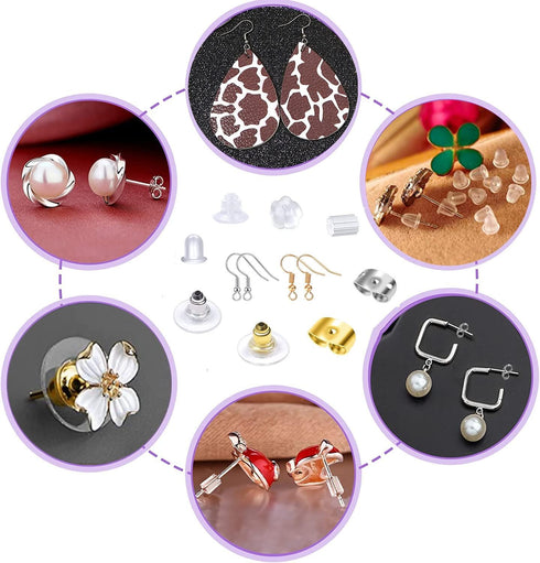 Olylkx 1100pcs Earring Backs, Earring Hooks, Earring Backings, Earring Back Pads Stopper for Making Findings Parts Jewelry DIY Supplies Kits...