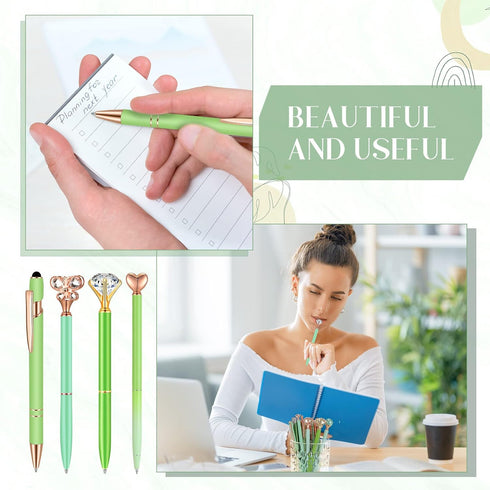 16 Pcs Ballpoint Pens Set Metal Crystal Diamond Pen Glitter Pens for Journaling Pretty Cute Pens Black Ink Retractable Fancy Pens Gifts for Women ...