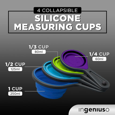 Collapsible Measuring Cups and Measuring Spoons | Portable Food Grade Silicone Measurement Cup Set for Liquid & Dry Food | Dog Food & Camping & Ki...