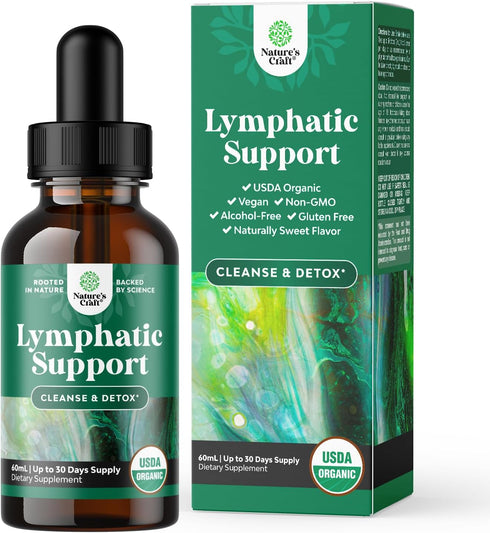 Certified Organic Lymphatic Drainage Drops - Herbal Lymphatic Cleanse and Immune Support Supplement with Echinacea Goldenseal & Red Clover Extract...