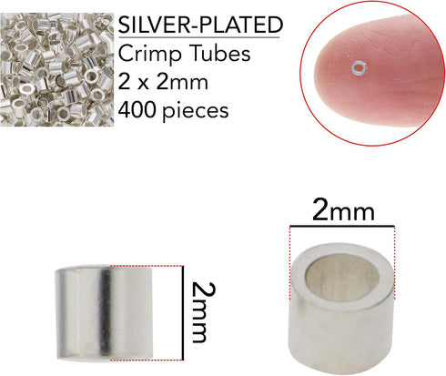 The Beadsmith Tube Crimp Beads, 2 x 2mm, 400 Pieces, Silver Color, Uniform Cylindrical Shape, No Sharp Edges, Designed to Secure The Ends of Jewel...