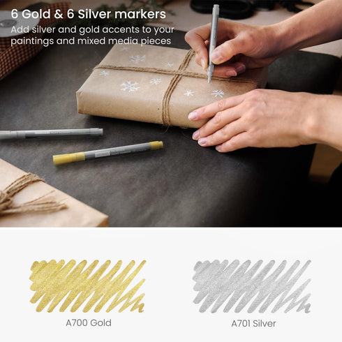 ARTEZA Metallic Oil Based Paint Markers, 12-Pack, 6 Silver and 6 Gold, 1.3 mm Line, Permanent Pens, Craft and Art Supplies for Canvas, Wood, Glass...