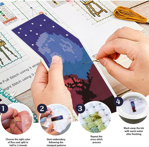 FREEBLOSS 6 Set Cross Stitch Bookmark Kit Scenery Pattern with 30 Colors Embroidery Floss DIY Bookmark Kit with Instruction Embroidery Kit for Beg...