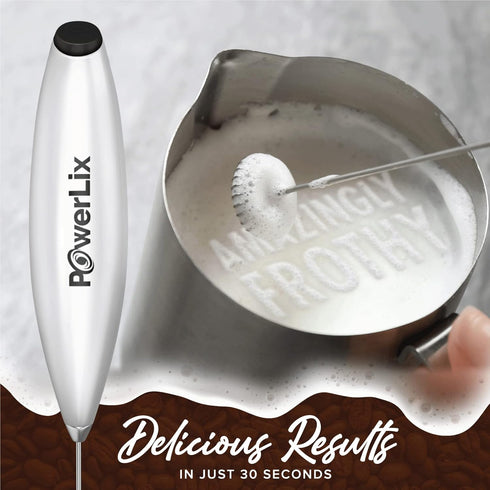 PowerLix Powerful Handheld Milk Frother With Stand Battery Operated Foam Maker Frother Wand For Coffee (A Black) (Snow White)...