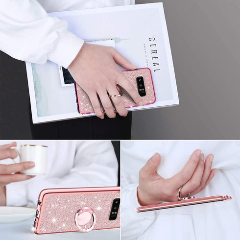 for Galaxy Note 8 Phone Case with Ring Stand Lanyard Strap Drop Protection Shockproof 2-Layer Protective Cover Cute Bling Glitter Girls Women Case...