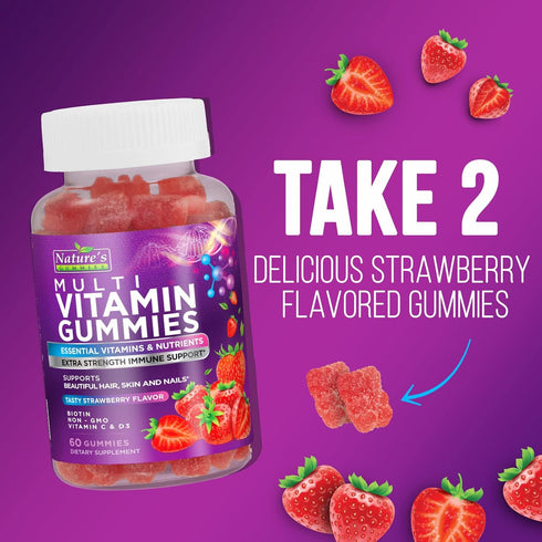 Gummy Multivitamin for Adults, Extra Strength Multi Gummies for Women & Men - Daily Vitamin Gummies Supplement, Immune Health Support with Vitamin...