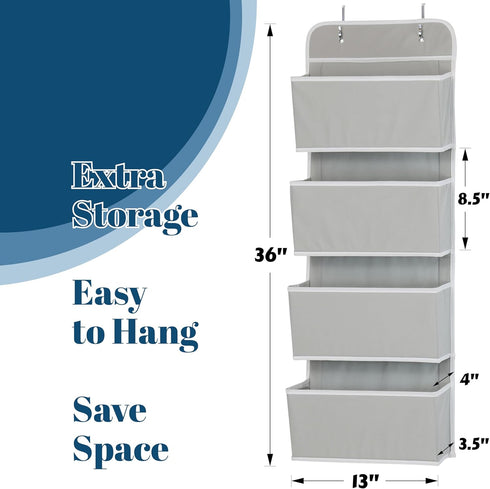 Simple Houseware 4 Pocket Over the Door Wall Mount Hanging Organizer, Grey...