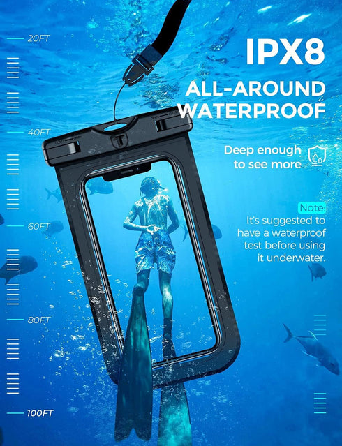 Waterproof Phone Pouch, IPX8 Waterproof Phone Case Cellphone Dry Bag Compatible for iPhone 15 14 13 12 Pro, Galaxy S20/S10/S9/S8 for Beach Pooling...