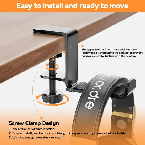 Headphone Hanger Holder Stand -Under Desk Headphone Hanger? Headset Hook Holder with Foldable?Space-Saving Aluminum Stand with Universal Fit for G...