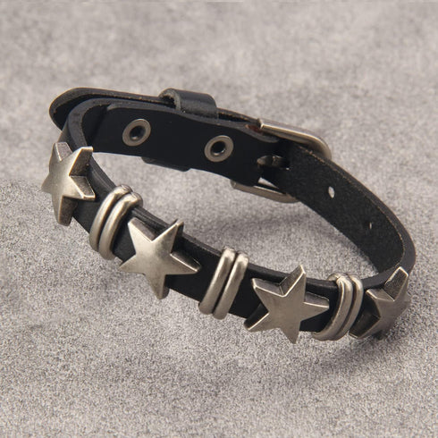 Jeilwiy Punk Leather Wristbands for Men Bracelets Handmade Wide Cuff Bangle Braided Jewelry Black Brown Adjustable - Punk Father's Gifts...