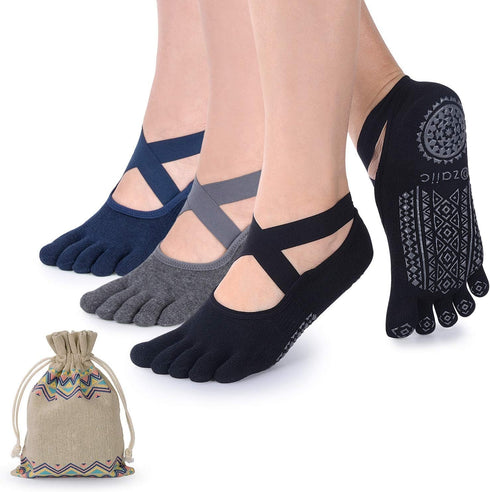 Ozaiic Yoga Socks for Women with Grips, Non-Slip Five Toe Socks for Pilates, Barre, Ballet, Fitness...