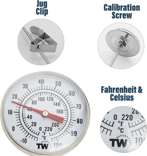 Premium Milk Thermometer for Steaming Milk with Clip and 7 inch Probe...